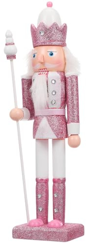 Cabilock Nussknacker Figur Groß Rosa 31 cm - Holz Weihnachtsdeko Glitzer, Deko Nussknacker Trommler für Mädchen & Frauen, Moderner Nutcracker Christmas Deko Pastell