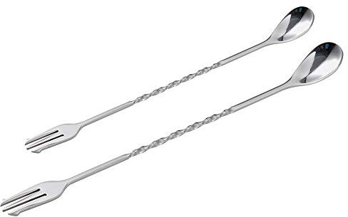 Cuchara mezcladora de acero inoxidable con tenedor, barra de coctelera, cuchara con tenedor