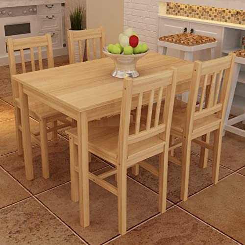 Homgoday Tavolo con 4 sedie in Legno Naturale, Arredo Tavolino da Giardino, Tavolo da Esterno, Tavolo da Terrazzo, Tavolo da Pranzo, Tavolo da Cucina Tavolo da Esterno
