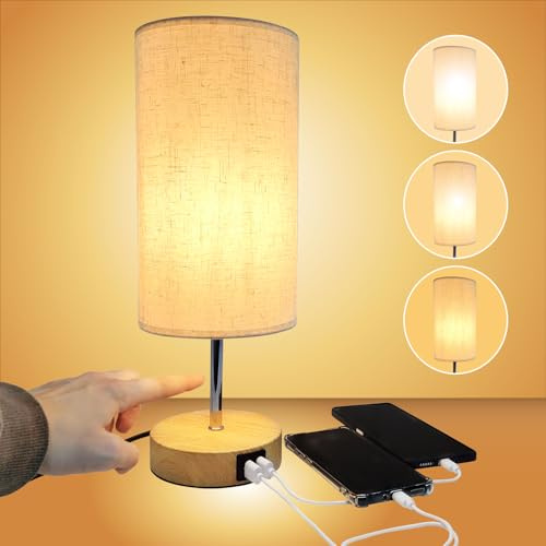LED ATOMANT Lampara LED Mesa Noche Beige Tactil Regulable USB A+C