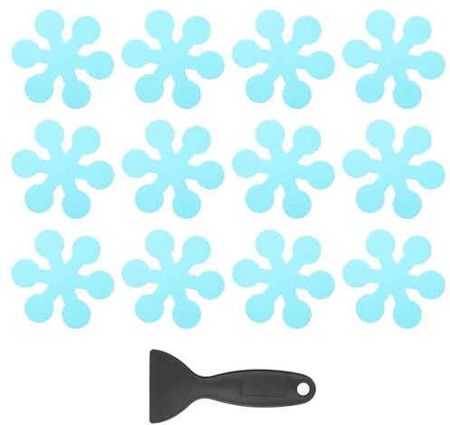 PATIKIL 12 Pcs Autocollants De Baignoire Anti-Dérapants, Autocollants De Douche Anti-Dérapants avec Grattoir Décorations De Flocon De Neige Mignons pour Baignoires, Bleu