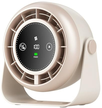 Justup USB-Tischventilator, 3000mAh Wiederaufladbar Klein USB Ventilator mit LED-Anzeige, Hängbarer Tischventilator für Schlafzimmer, Büro, Küche, Wohnzimmer und Zuhause (Beige)