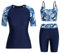 Owntop Camiseta de natación de 3 piezas para mujer, camiseta de natación UV UPF50+, camiseta de manga corta, parte superior de bikini y pantalones cortos de cintura alta, trajes de baño modestos