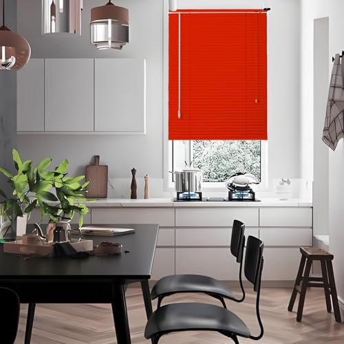 Alu-Jalousie, Bohren Aluminium-Jalousie, 25mm Lamellen Metall Jalousette, Innen Sichtschutz Fenster Rollo,Verdunkelungsrollo für Zuhause Büro 30 50 55 70 75 80 100 120 145 160cm(Rot)