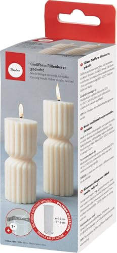 Rayher Silikon Gießform Rillenkerze, gedreht, 4,6 cm ø, Höhe 15 cm, + Dochthalter Metall, zum Ausgießen mit Wachs, 36201000