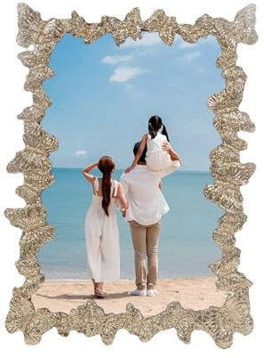 AMDXD Fotorahmen, Tischplatte Schmetterling Picture Frame Horizontal & Vertikal, Rechteck Zertifikatsrahmen Metall, Gold, Fotogröße 10x15 cm