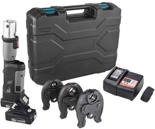 Pinza crimpatrice idraulica con 3 ganasce, crimpatura rapida in 2-4 secondi, include 2 batterie e caricabatterie per un efficiente lavoro idraulico e tubi in rame