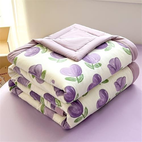 Odot Coverless Duvet 4.5 Tog for Single Double King Size, Summer Duvet No Cover Cosy and Lightweight Quilt Breathable Bedspreads Quilted Throw for Beds (Elegant purple tulip,150 * 200cm)