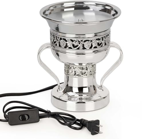 Xisakaca Electric Incense Burner, Arabian Style Electric Incense Holder, Middle Eastern Tabletop Decorative Censer for Yoga Spa Home Office Christian Church Decor, US Plug (Silver)