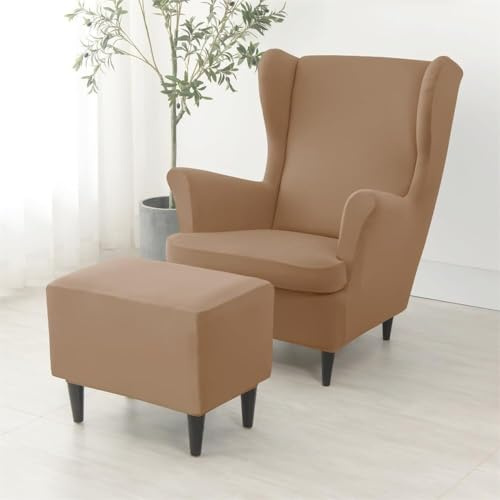 ABZDUNG 2 Stück Stretch-Schonbezüge for Ohrensessel und Ottomane, 1-Sitzer-Sofabezug mit Kissenbezug, waschbar und abnehmbar, for Bar, Wohnzimmer, Schlafzimmer(Cammello)