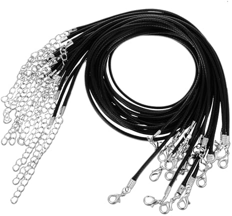 Mabor 20Pcs Black Necklace Cord, Leather Necklace Cord with Clasp Waxed Rope Necklaces for Pendants, Leather String for Jewelry Making Supplies