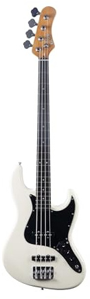 EKO GUITARS - Basso Elettrico JB-400, 4 Corde, Corpo in Pawlonia, Manico in Acero, Tastiera in Laurel, Pickup Tipo Jazz, Colore Vintage White