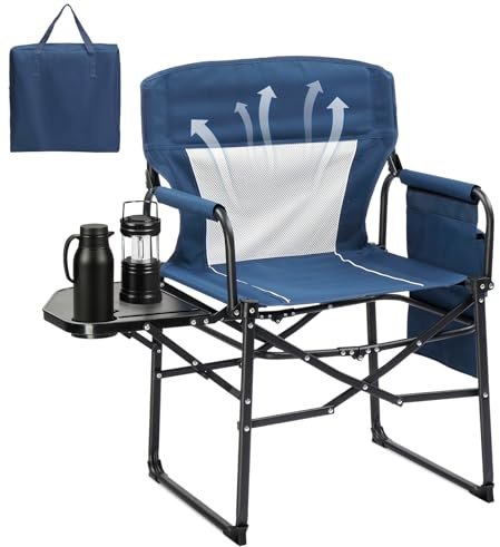 Bonnlo Campingstuhl faltbar – Klappstuhl leicht mit Getränkehalter & Aufbewahrungstasche – Strandstuhl, Regiestuhl klappbar für Picknick, Festival, Strand & Ausflügel, Blau