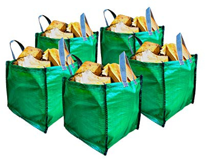 A&A SUPPLIES UK - 5 x Garden Waste Bags - 90 Litre - Sacks - With Bottom Handles - 45x45x45cm - Heavy Duty Garden Recyclable for Grass Leaves Storage (5)