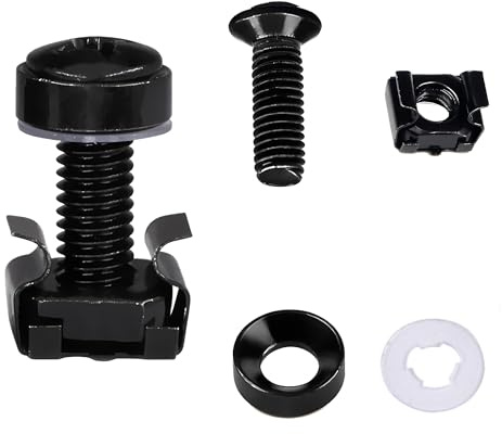 ZCLGOOD M6 x 16 mm Käfigmuttern, Schrauben und Nylon-Unterlegscheiben, schwarzes Karbonstahl-Hardware-Kit für Serverschränke, Netzwerk-Racks, Regale, Router, AV-Geräte, 50 Stück