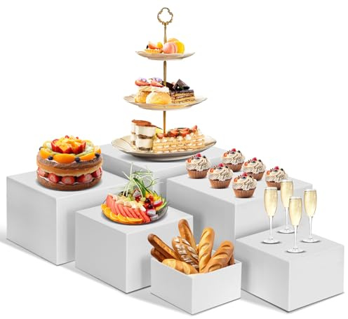 Redants 6 PCS Buffet Risers, Large Food Risers for Buffet Table, Food Display Risers for Party, White Acrylic Boxes Dessert Table Display Set, Risers Display Stands (Size 10 9 8 7 6 5, White)