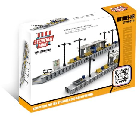 Steinchenshop Modularer Bahnsteig aus 1047 Bausteinen kompatibel mit Lego | 106 cm lang – 8 Module flexibel kombinierbar – mit bedruckten Steinen – kompatibel mit gängigen Bausteinsystemen