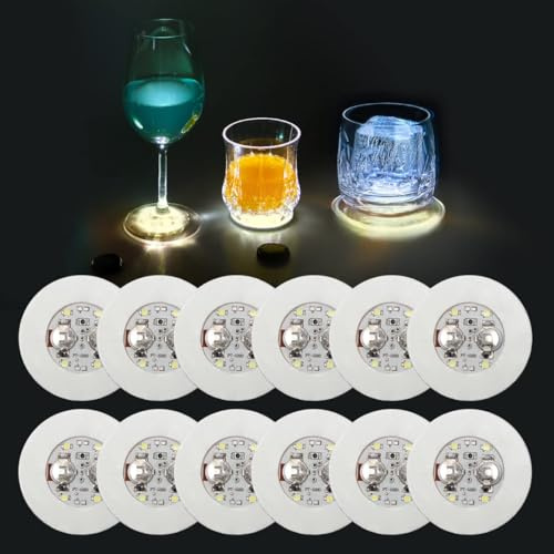 12 sottobicchieri a LED per bevande, sottobicchieri da bar per bottiglie di liquori | Luci LED adesive per feste, matrimoni, bar