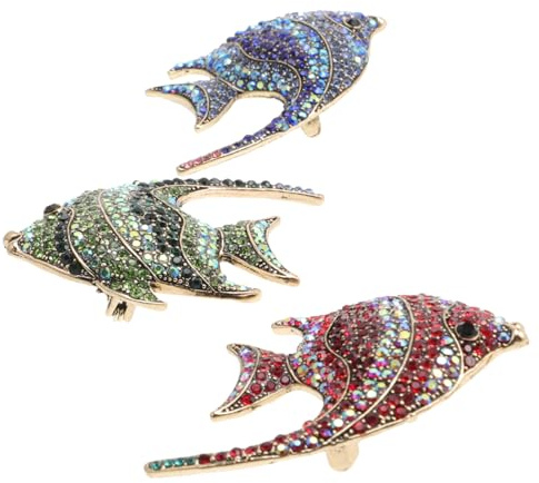 FRCOLOR 3pcs Tropical Fish Brooch Set Alloy Animal Breastpin with Diamond Decoration for Men and Women, Creative Design for Decorating Jackets and Caps, Beach Jewellery Accessory