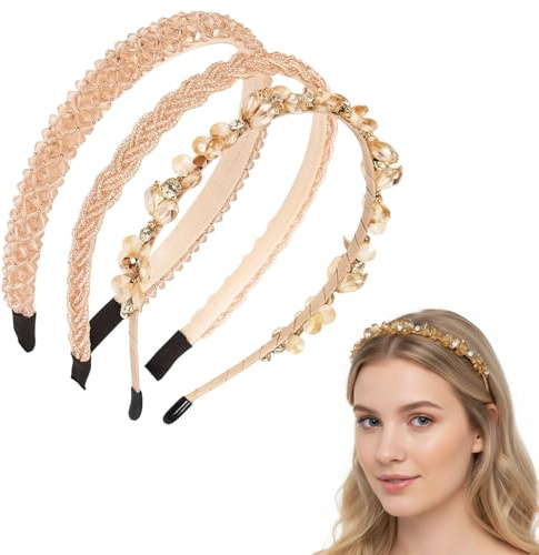 Damen Haarreifen, 3 Stück Champagnerfarbe, Haarschmuck Oktoberfest Damen, Perlen Haarreif, Für Festlichkeiten, Partys, Hochzeiten, Kommunionen, Verkleidungspartys