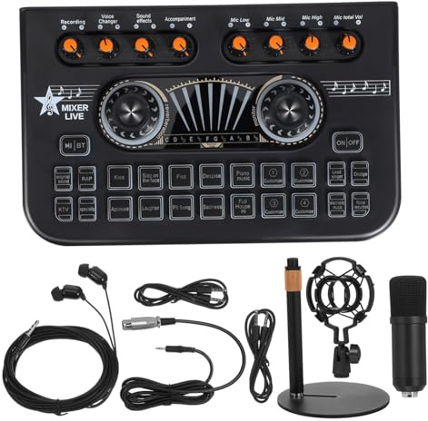 Vaguelly Pack Carte Son et Micro Mixeur Audio Table D'harmonie Équipement D'enregistrement Musical pour Podcasting et Streaming