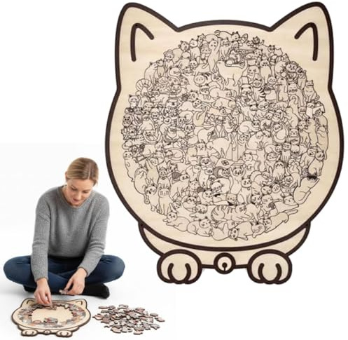 Holzpuzzle in Katzenform, 135-teiliges Holzpuzzle, einzigartige Tierform, Holzpuzzle, kreative Geschenke für Katzenliebhaber und Puzzle-Enthusiasten, Heimdekoration (Holz)