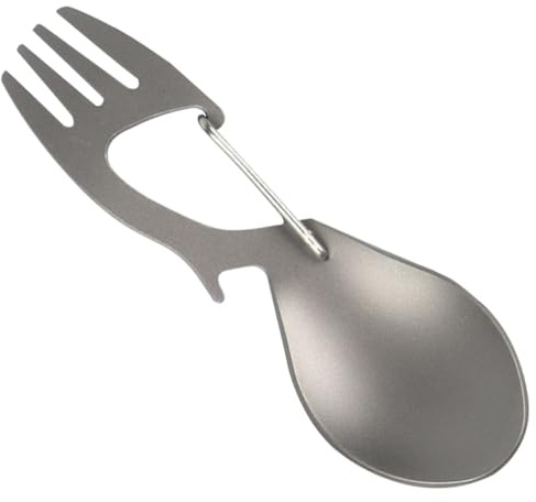 FOYTOKI Fourchette-Cuillère Multifonction en Titane Naturel Ouvre-Bouteille Pratique Légère et Pliable pour Camping Pique-Niques et Activités de Plein Air