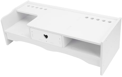 Alipis Supporto Elevatore per Monitor da Tavolo Cassetto Portaoggetti Ripiano per Tablet Compatto in Plastica Bianca Supporto per Chassis PC per Ufficio e Casa Dimensioni 48X20X15 CM
