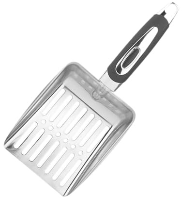 Zambuph Katzenstreuschaufel mit Griff, Tiefe Schaufel, schnelles Sieben, Katzenstreuschaufel aus Metall, Langer Griff, griffige Streuschaufel aus Metall, Grau, 25.2 x 10.8 cm