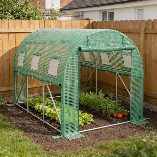 XMTECH Gewächshaus 3x2 m (6 m²) – Garten Foliengewächshaus mit 6 Fenstern, UV-beständig, verzinkter Stahlrahmen, Moskitonetz, ideal für Gemüse, Tomaten, Blumen, Tomatenhaus, grün
