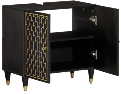 Generico Mobile Lavabo da Bagno 62x33x58cm in Legno Massello di Mango,Mobili,Armadietti e portaoggetti,Componenti di arredo,Componenti di arredo Bagno,Nero,14.92 kg,358339