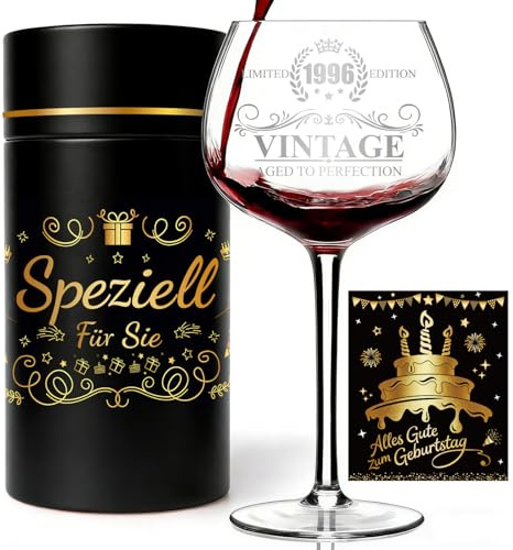 Nvseaty Graverat vinglas Vintage 1996 – Begränsad utgåva, premium presentförpackning för 30-årsjubileum