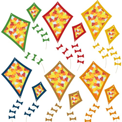 12 Stück Herbstbasteln für kinder, Fensterbilder Herbst Bastelset, Herbstdeko Papierkite, Herbst Basteln Mit Kindern, DIY Blätter Geschenk mit 12 Papierdrachen 12 PET-Aufkleber 500 Konfetti 1 Schnur