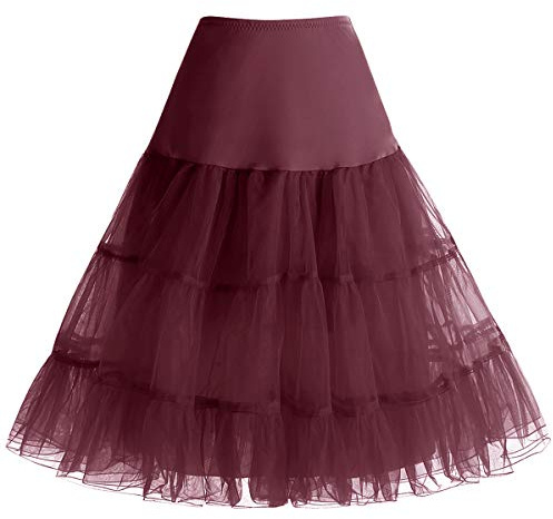 Bbonlinedress Petticoat Rock Sommerkleid Damen Reifrock Unterrock Petticoat Underskirt Crinoline für Rockabilly Kleid Burgundy M