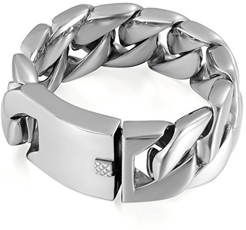 OIDEA Herren Panzerkette Armband, Rock Breit Cuban Link aus Edelstahl, Charmsarmband Armkette Armschmuck, Metallarmband Armreif Schwarz Silber Gold