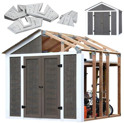 EZBUILDER 7 x 8 Foot Peak Roof Storage Shed Garage Barn DIY EZ Framing Kit with 24 Galvanized Steel Angles and 12 Base Plates (No Wood Included)