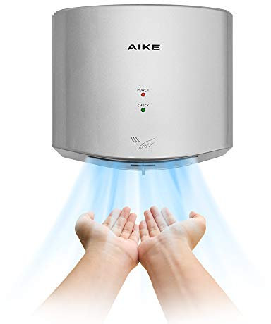 AIKE Asciugamani Elettrico ad Aria 10 Secondi per Asciugare, Asciugamani Automatici Commerciali ad Alta velocità a Risparmio energetico per Bagno e Servizi igienici AK2630S 1400W Argento