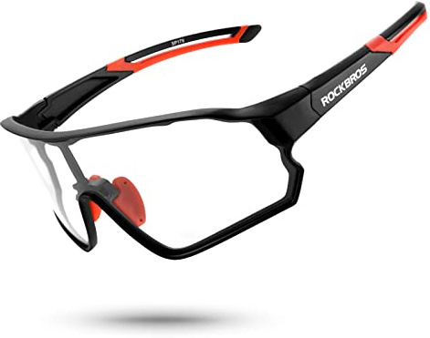 ROCKBROS Occhiali da Sole Fotocromatici Ciclismo Sportivi PC Lenti Trasparenti UV400 Ultraleggero UNISEX (Nero/rosso)