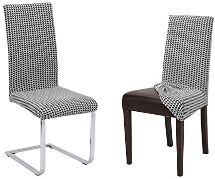 BEAUTEX Stuhlhusse Stretch Stuhl & Schwingstuhl 4er Set Antonella Weiß | 60% Baumwolle, 38% Polyester, 2% Elasthan, 240 g/m², Rundum-Gummizug, 30 °C waschbar, faltenarm, formstabil & langlebig