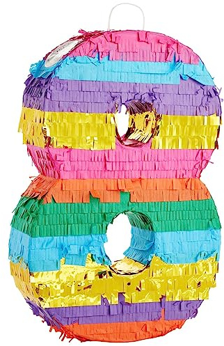 Petite Pinata Chiffre 8 Couleurs Arc-en-ciel, Accessoires de Fête d'Anniversaire de Huit Ans, Pinata Numéro 8, 29 x 16,5 x 7,5 cm