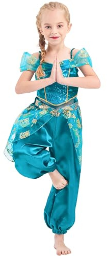 IKALI Prinsessdräkt för barn, jasmin, cosplay, utklädnad, paljetter, halloweenkostym, födelsedagsfest