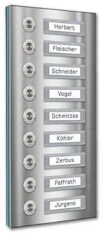 Neunfamilien Türklingel 145x305mm mit wechselbaren Namensschildern