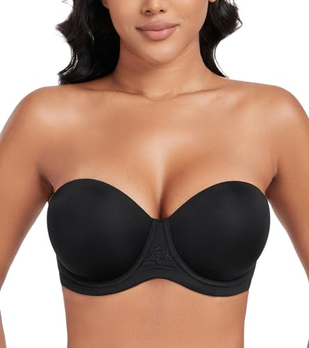 DotVol Women's Multiway Strapless Bra Full Figure Underwire Contour Beauty Back Plus Size Bra(44D, Black)