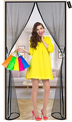 Magnetic Fly Screen Door 125 x 190 cm Magnetic Fly Door Screen Double - Automatic Heavy Duty Mosquito Net - Keep Bugs Out & Let Fresh Air in -for Balcony Sliding Doors - Black A