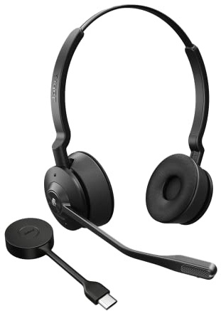 Jabra Engage 55 Schnurloses Stereo-Headset mit Link 400 USB-C DECT-Adapter - Mikrofon mit Geräuschunterdrückung, umfangreiche Reichweite, Gehörschutz - Für MS Teams Zertifiziert - Schwarz