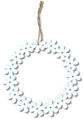 DARO DEKO Holz Blumenkranz weiß Ø 25cm mit Kordel Holzkranz Dekohänger Tür-Kranz