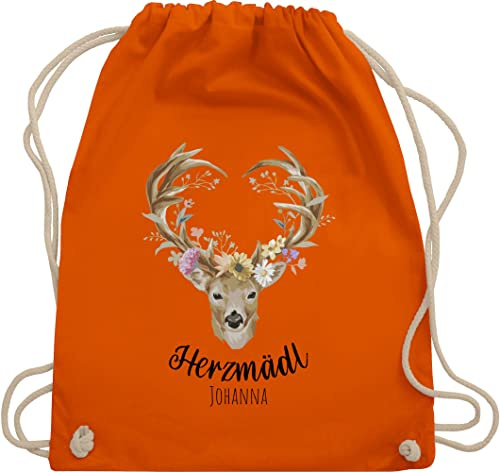 Turnbeutel Rucksack - Kompatibel Oktoberfest - Herzmädl Hirsch Geweih Hirschgeweih Madl - Unisize - Orange - oktoberfest-tasche trachten name turnsack trachtenrucksack bayrisch herz rucksäcke