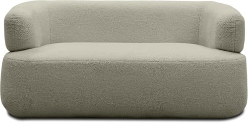 DOMO. collection 2 Sitzer Molina, abgerundete Armlehnen, Taupe | 2 Sitzer aus Teddy-Stoff mit abgerundeten Armlehnen für gemütlichen Komfort, 160 x 86 x 71 cm (BxTxH)