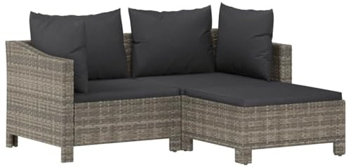 vidaXL Gartensofa 2-Sitzer mit Kissen Grau Poly Rattan