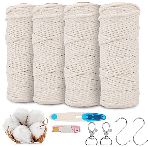 RANJIMA Makramee Garn, 3mm Macrame Cord Makramee 4er Set Makramee Schnur Garn für DIY Handwerk Weben Dekoration Wandbehänge Türvorhang Blumenampel Hängepflanze Pflanze Aufhänger Bohemien Weihnachten